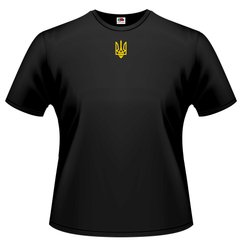 Чорна чоловіча футболка  з жовтим тризубом, як у Президента Зеленського., S